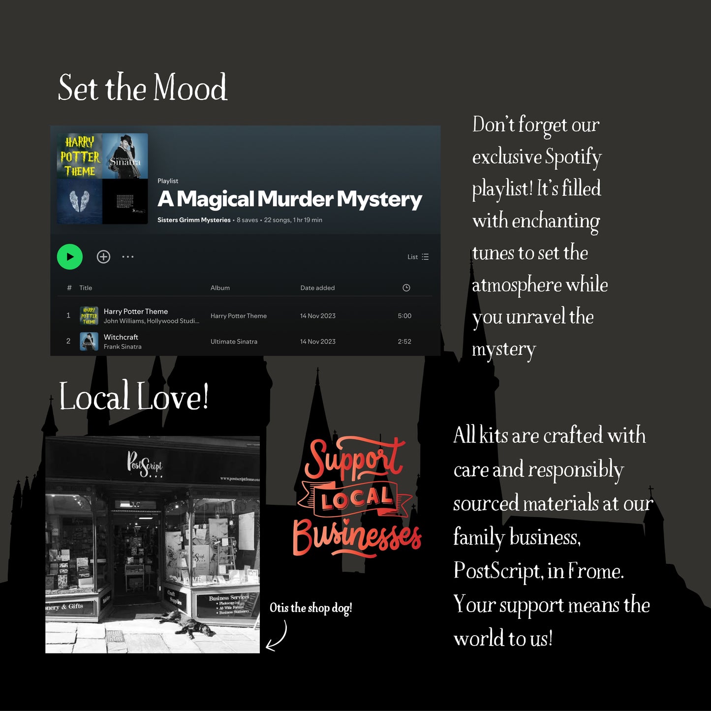 Curated Spotify playlist to set the mood for your Harry Potter Inspired murder mystery dinner party. Background music to enhance immersive gameplay.