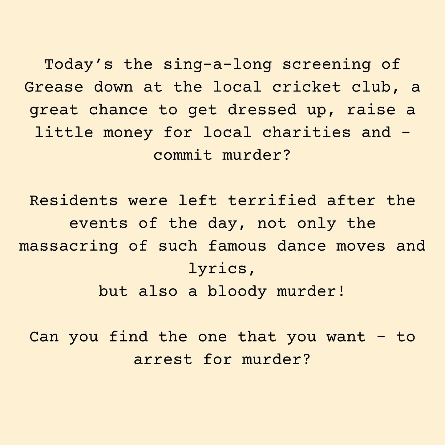 brief overview of the murder mystery game