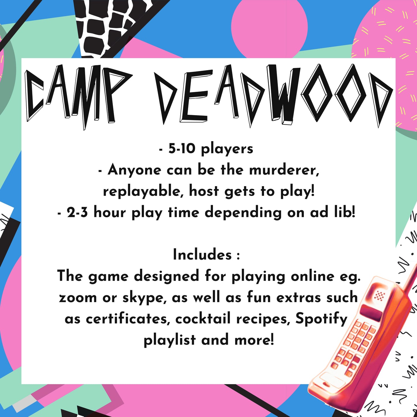Camp Deadwood - An 80's Themed Murder Mystery Party (5-10 Guests) Zoom Edition