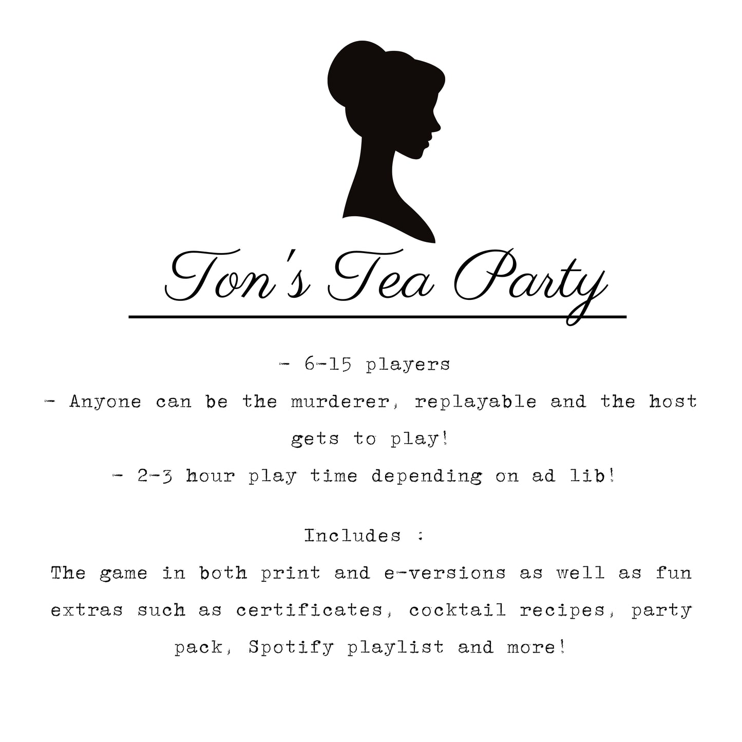 Details of the printable Bridgerton Inspired murder mystery game including 6-15 players, host gets to play, and 2-3 hour play time. Downloadable murder mystery party kit for home entertainment.