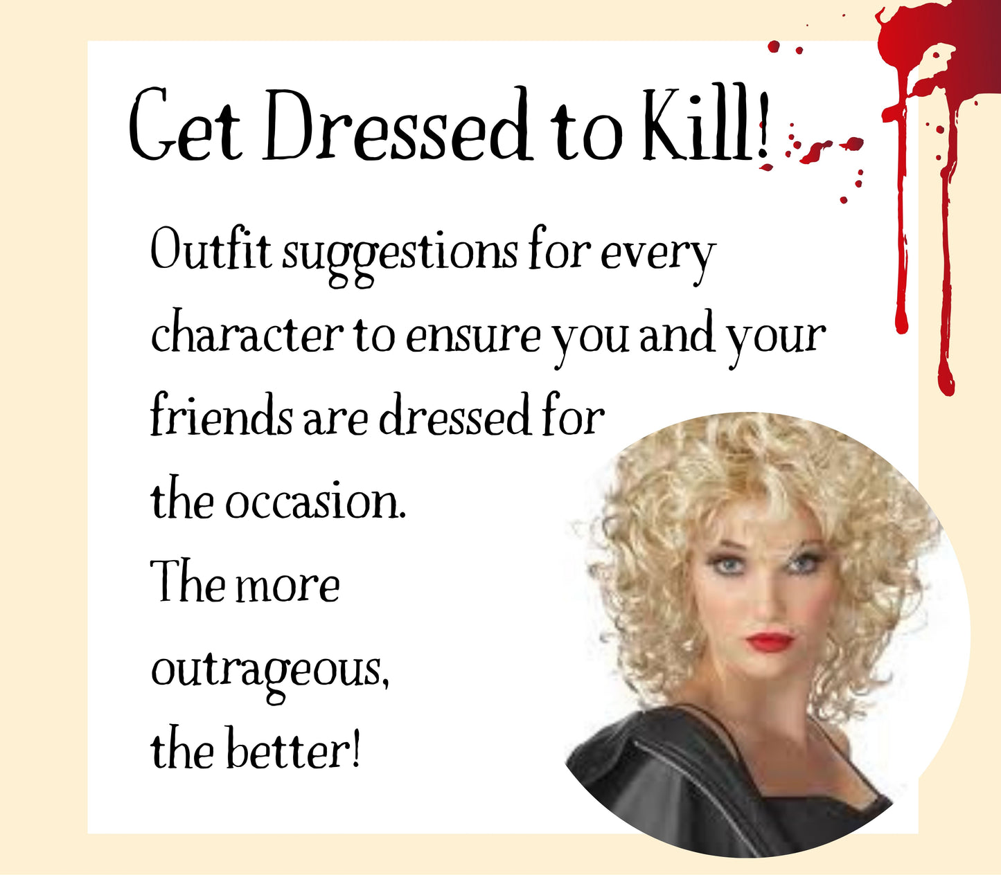 Costume ideas for a 1950s themed murder mystery party. Players dressed to match the party theme for an immersive murder mystery experience.