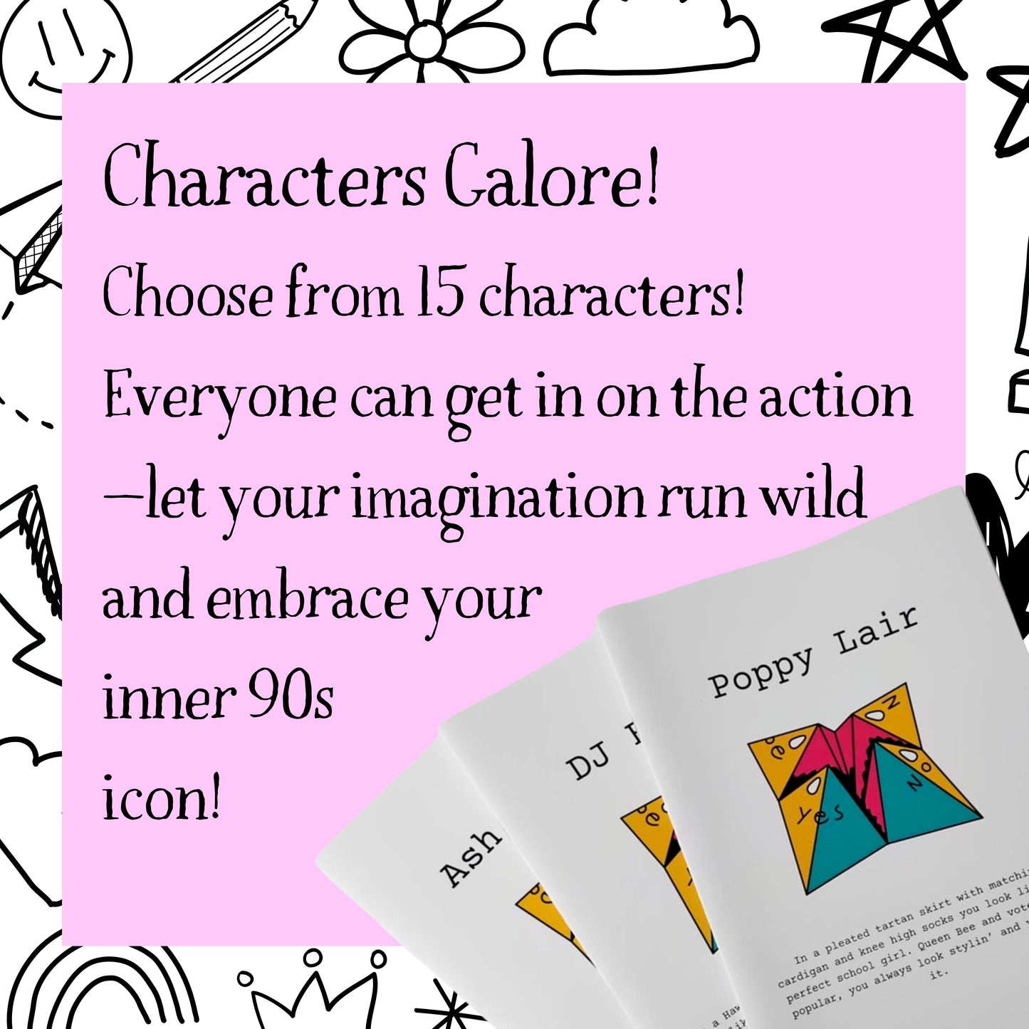 Printed murder mystery kit contents: character booklets, clues, evidence packs, and invitations.