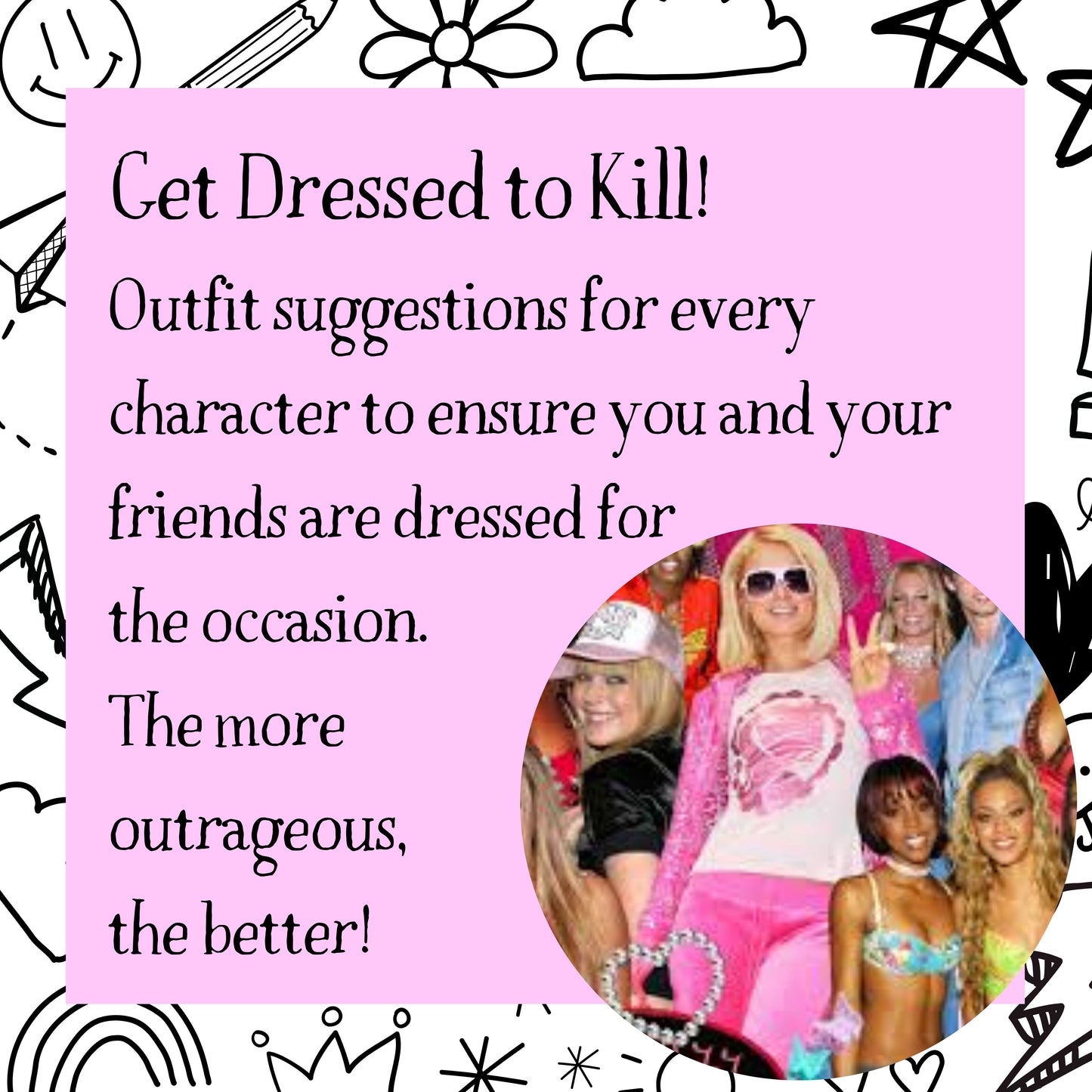 Costume ideas for a 90s themed murder mystery party. Players dressed to match the party theme for an immersive murder mystery experience.