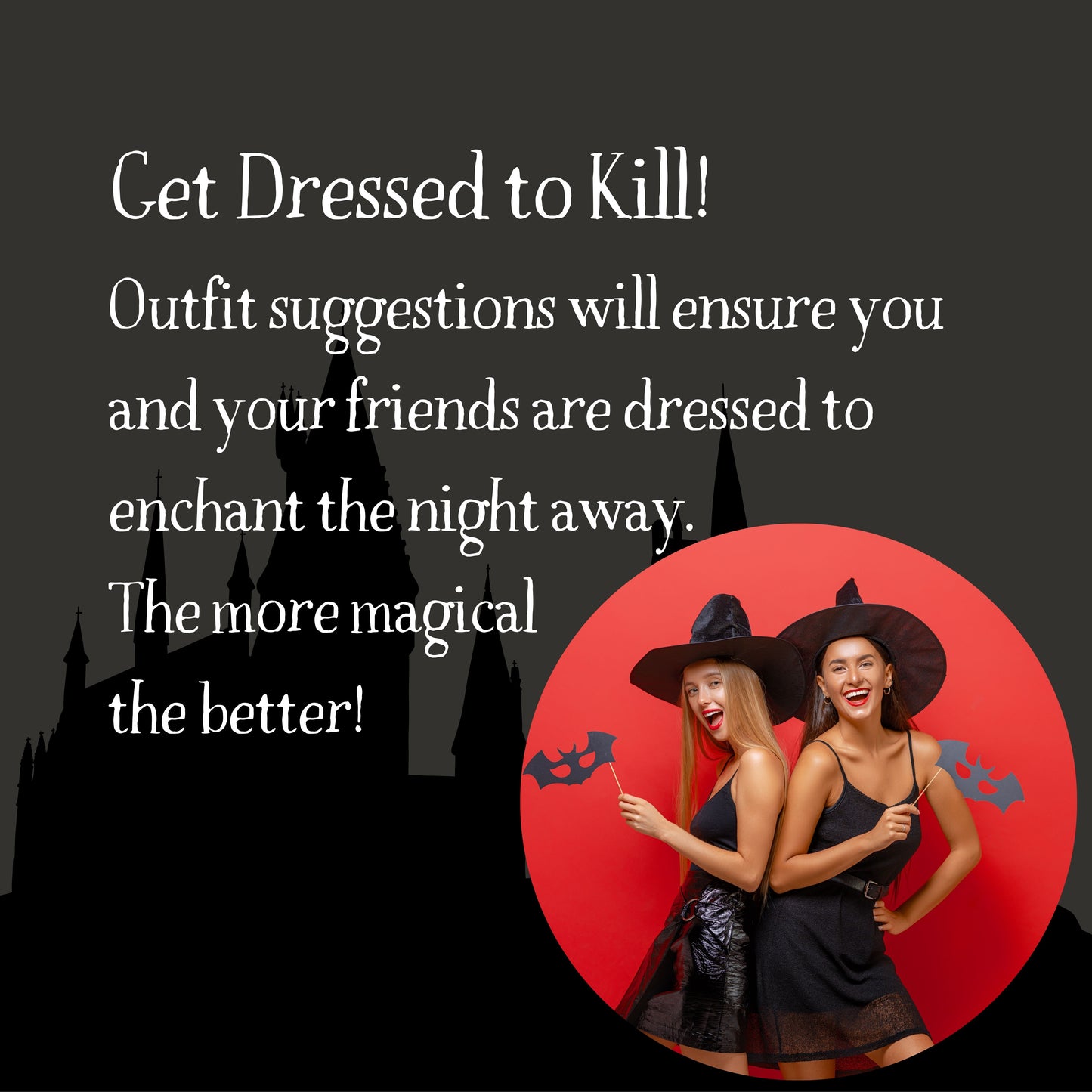 Costume ideas for a Harry Potter Inspired themed murder mystery party. Players dressed to match the party theme for an immersive murder mystery experience.