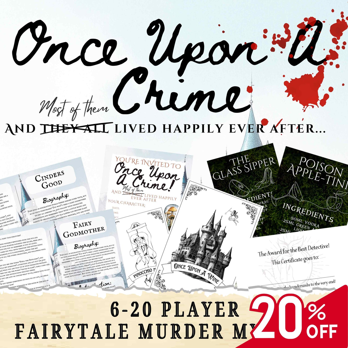 Once Upon A Crime- A Fairy Tale Themed Murder Mystery Party Game (6-20 Guests)