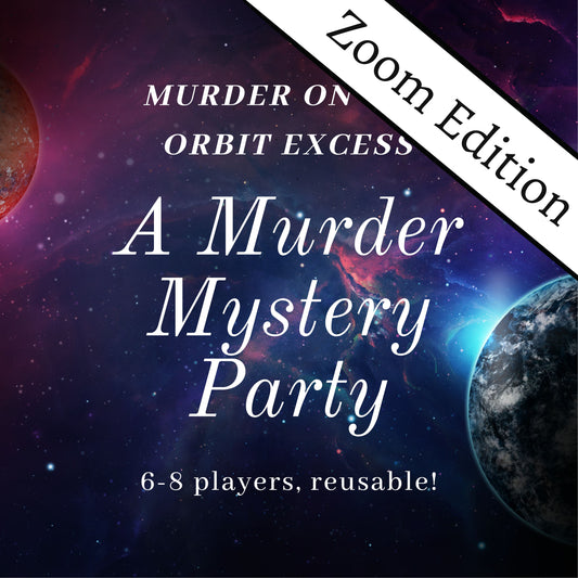 Fun and colourful fully scripted space themed murder mystery party game for 6-8 players