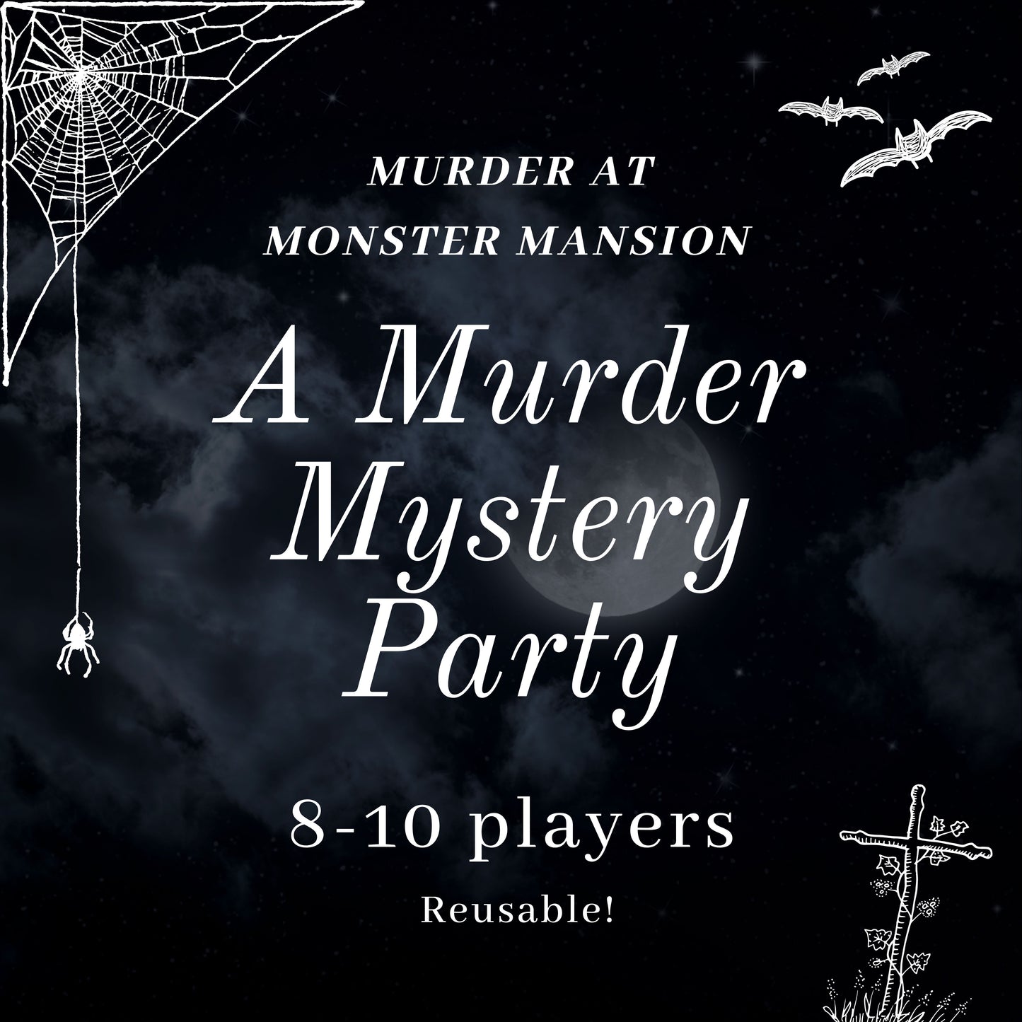 Fun and colourful fully scripted Monster Mansion themed murder mystery party game for 8-10 players