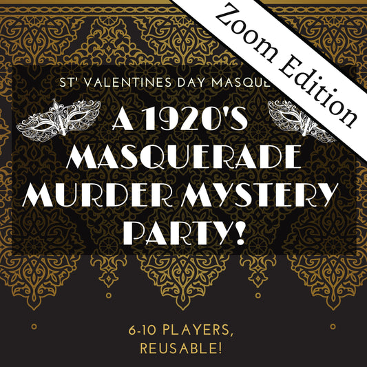 Fun and colourful fully scripted 1920s speakeasy themed murder mystery party game for 6-10 players Zoom edition