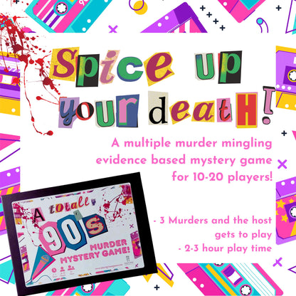 90s Themed Murder Mystery Party Kit Complete Murder Mystery Box 10-20 Players Reusable Party Game