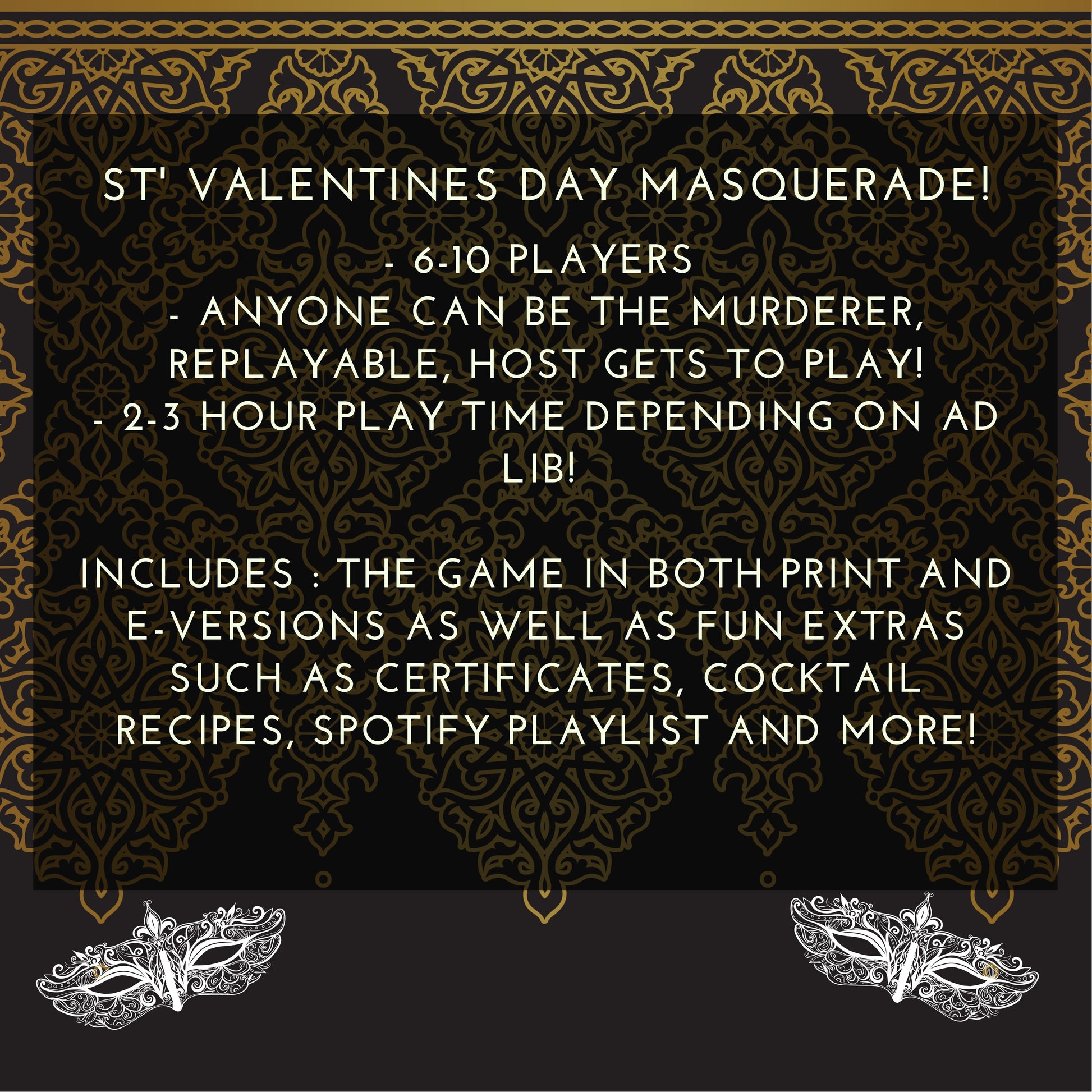 Details of the printable 1920s themed murder mystery game including 6-10 players, host gets to play, and 2-3 hour play time. Downloadable murder mystery party kit for home entertainment.

