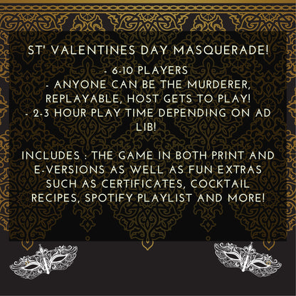 Details of the printable 1920s themed murder mystery game including 6-10 players, host gets to play, and 2-3 hour play time. Downloadable murder mystery party kit for home entertainment.
