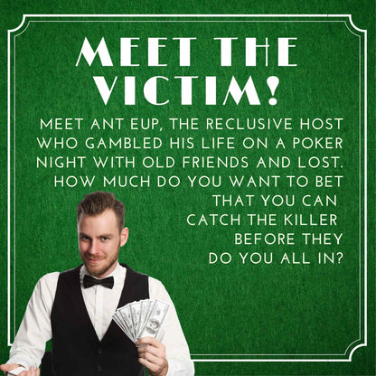 Character profile of the victim in the poker themed murder mystery game. Includes image and backstory for immersive mystery gameplay.
