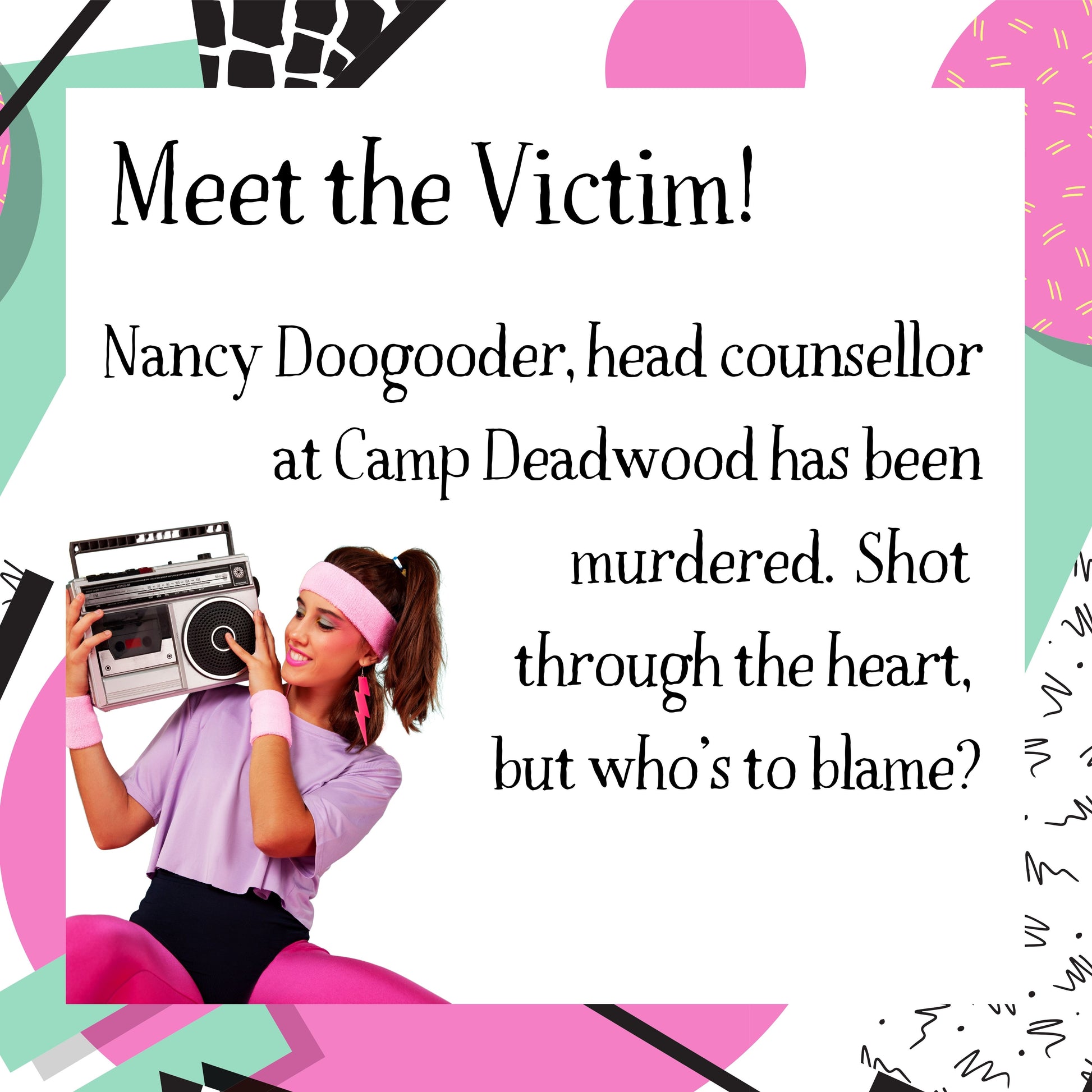 Character profile of the victim in the 1980s murder mystery game. Includes image and backstory for immersive mystery gameplay.
