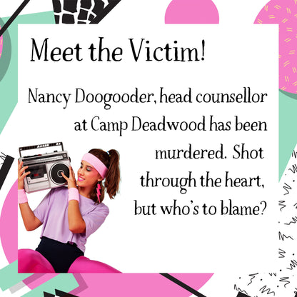 Character profile of the victim in the 1980s murder mystery game. Includes image and backstory for immersive mystery gameplay.
