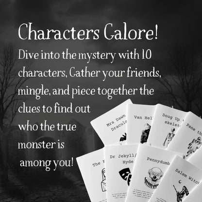 Murder mystery party game download includes full host guide, character scripts, and party setup help, fun extras including murder mystery game invitation.
