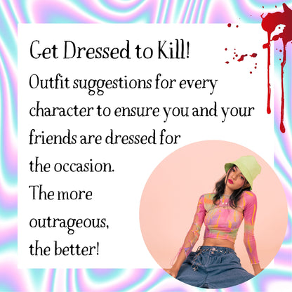 Costume ideas for a 2000 themed murder mystery party. Players dressed to match the party theme for an immersive murder mystery experience.