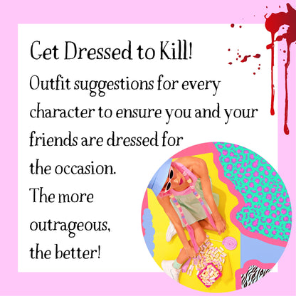 Costume ideas for a 90s themed murder mystery party. Players dressed to match the party theme for an immersive murder mystery experience.
