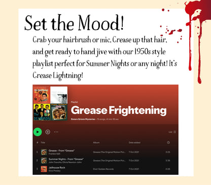 Curated Spotify playlist to set the mood for your 1950s themed murder mystery dinner party. Background music to enhance immersive gameplay.
