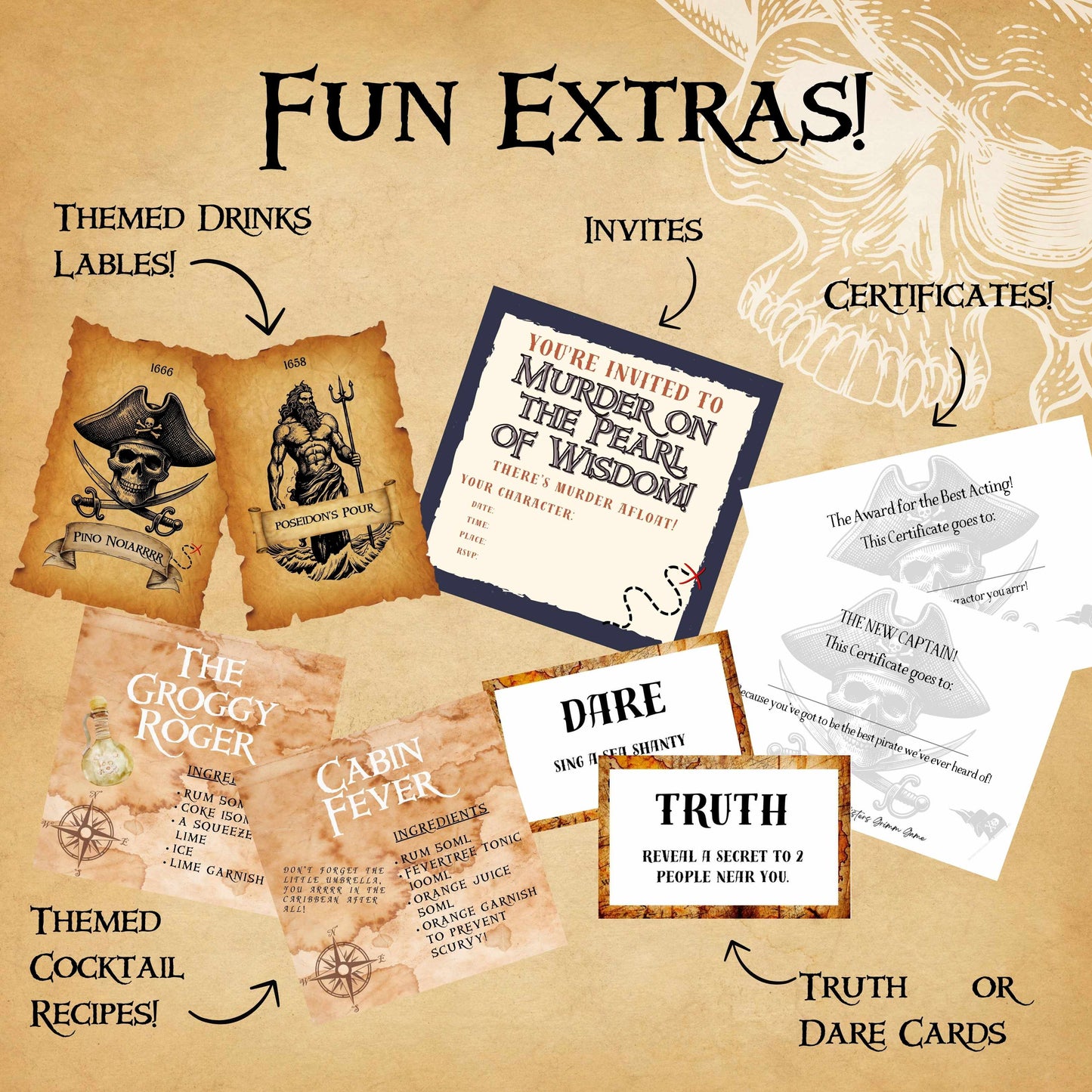 Murder on the Pearl of Wisdom- A Pirate Themed Murder Mystery Party Game (10-20 Guests)