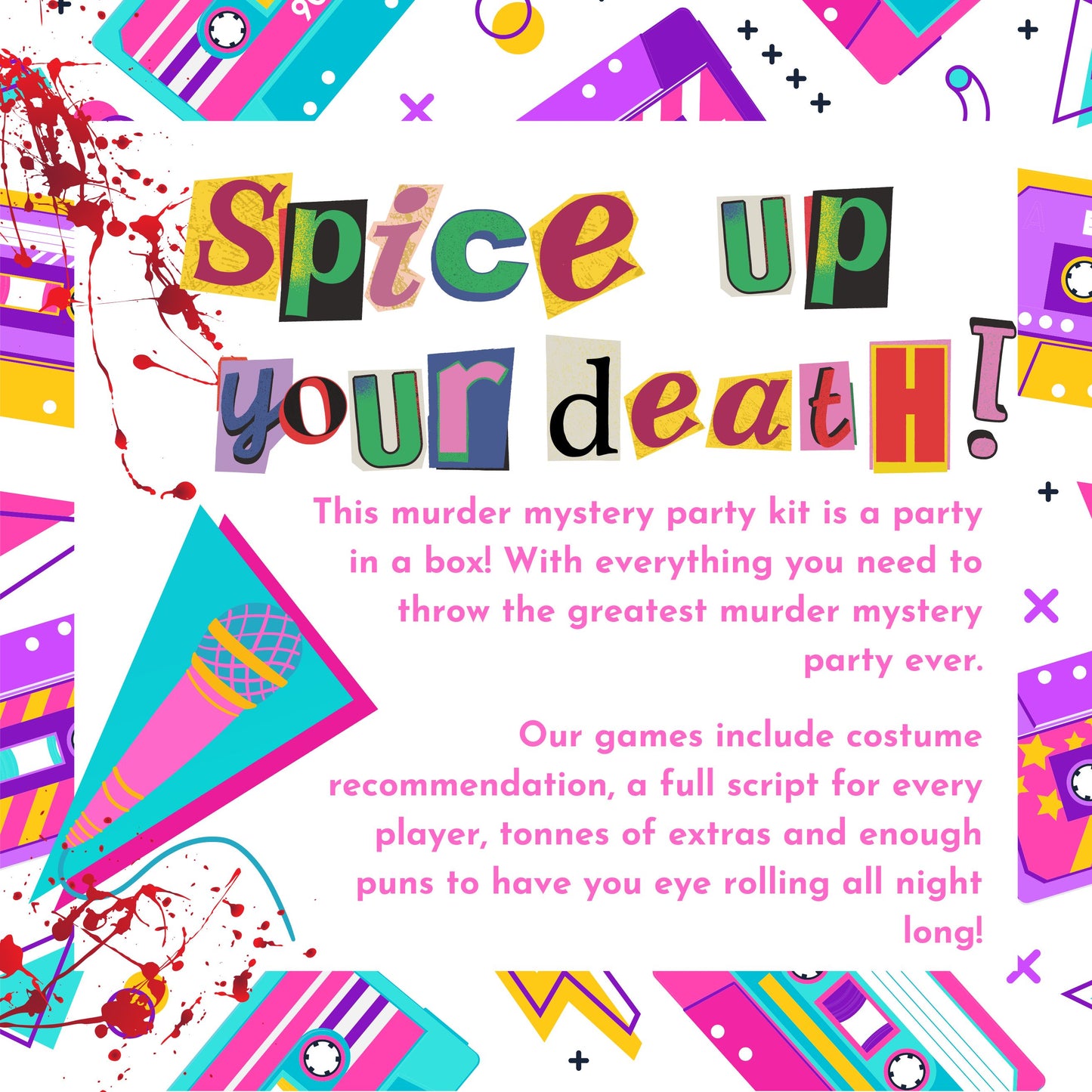 90s Themed Murder Mystery Party Kit Complete Murder Mystery Box 10-20 Players Reusable Party Game