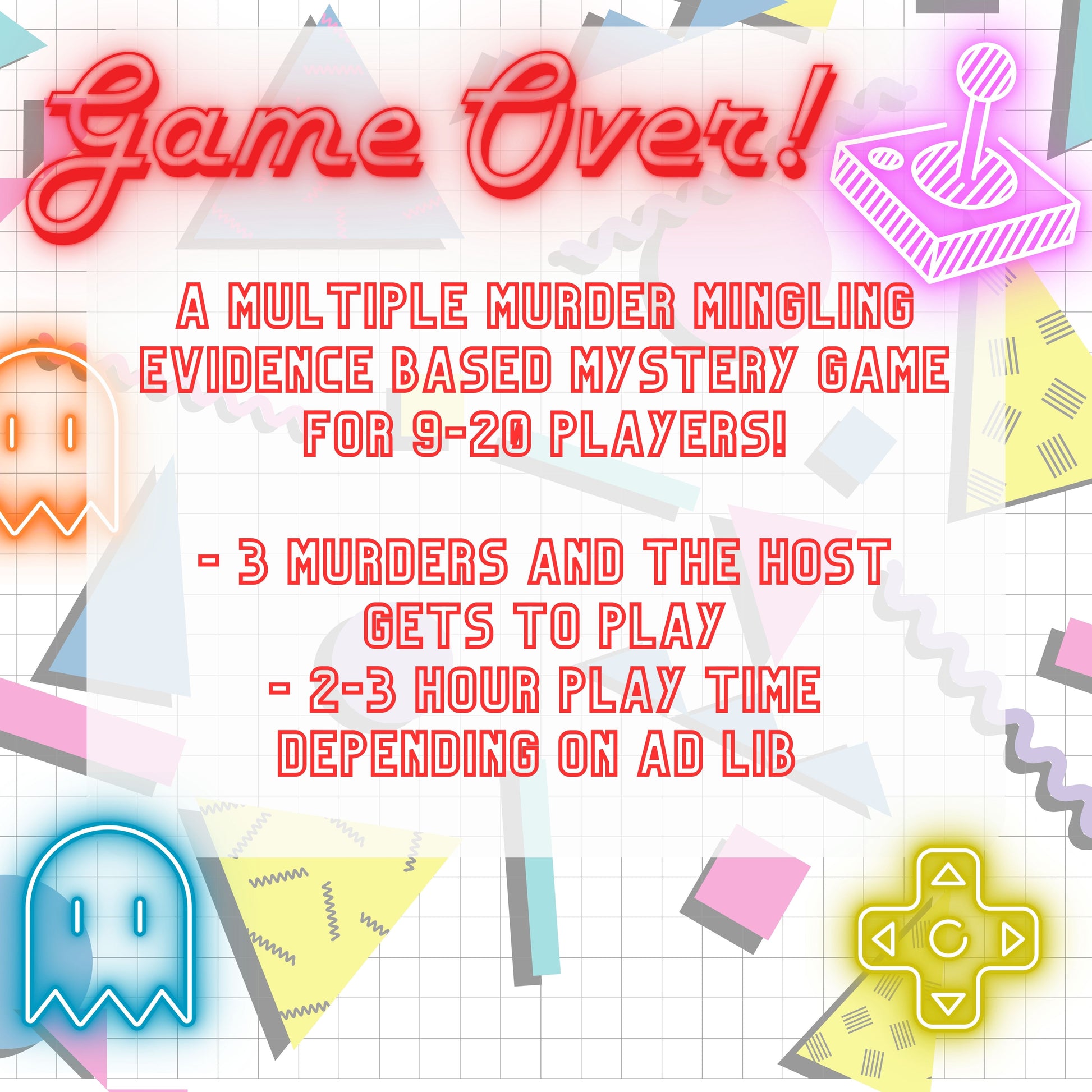 Game Over - An 80s Arcade Themed Murder Mystery Party Game (9-20 Guest – Sisters Grimm Games game-over-an-80s-arcade-themed-murder-mystery-party-game-9-20-guest-sisters-grimm-games