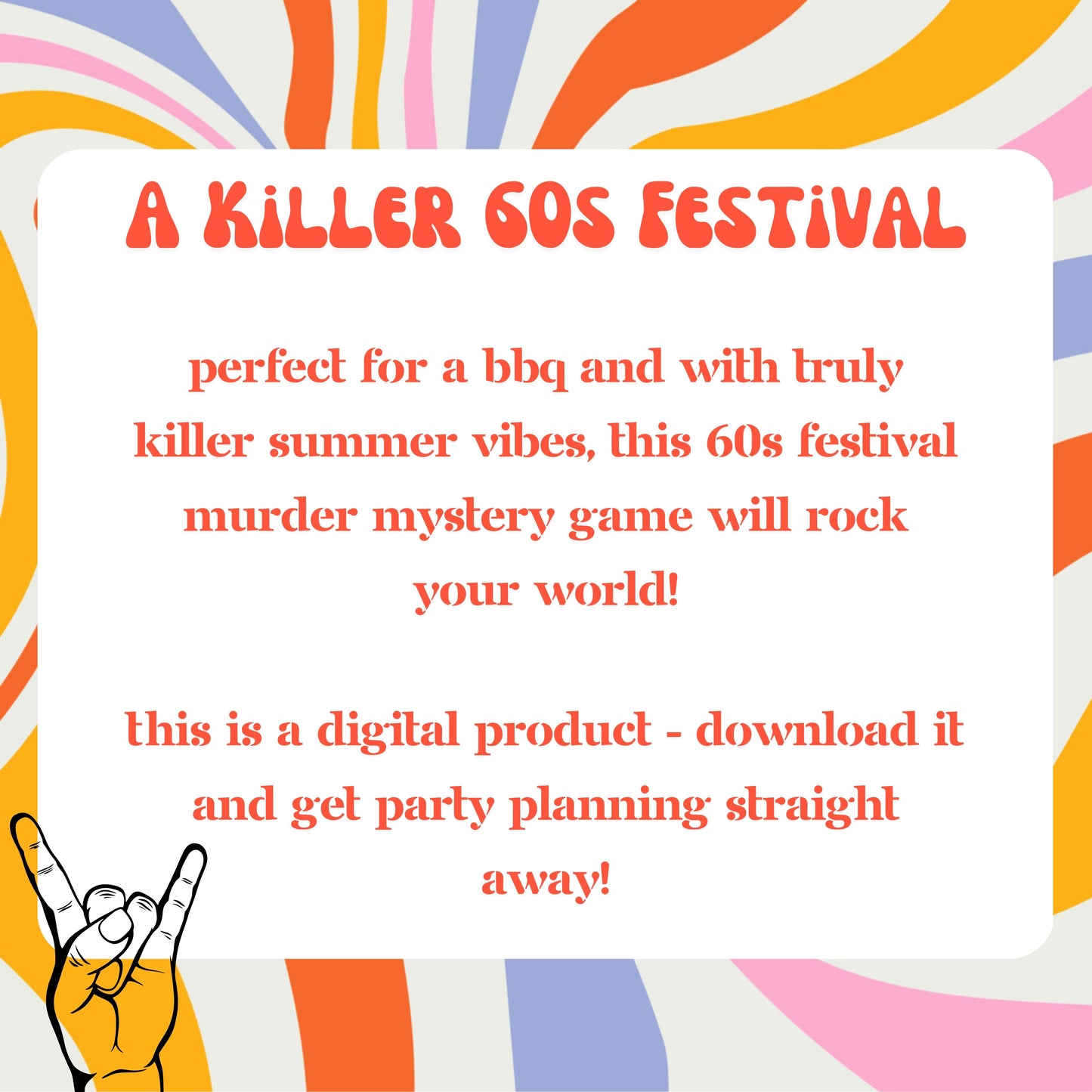 A Killer 60s Festival! A 60s Music Festival themed Murder Mystery Game for 10-20 Players